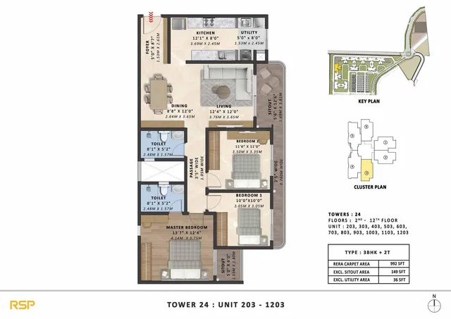 3 BHK floor plan at Tata Varnam